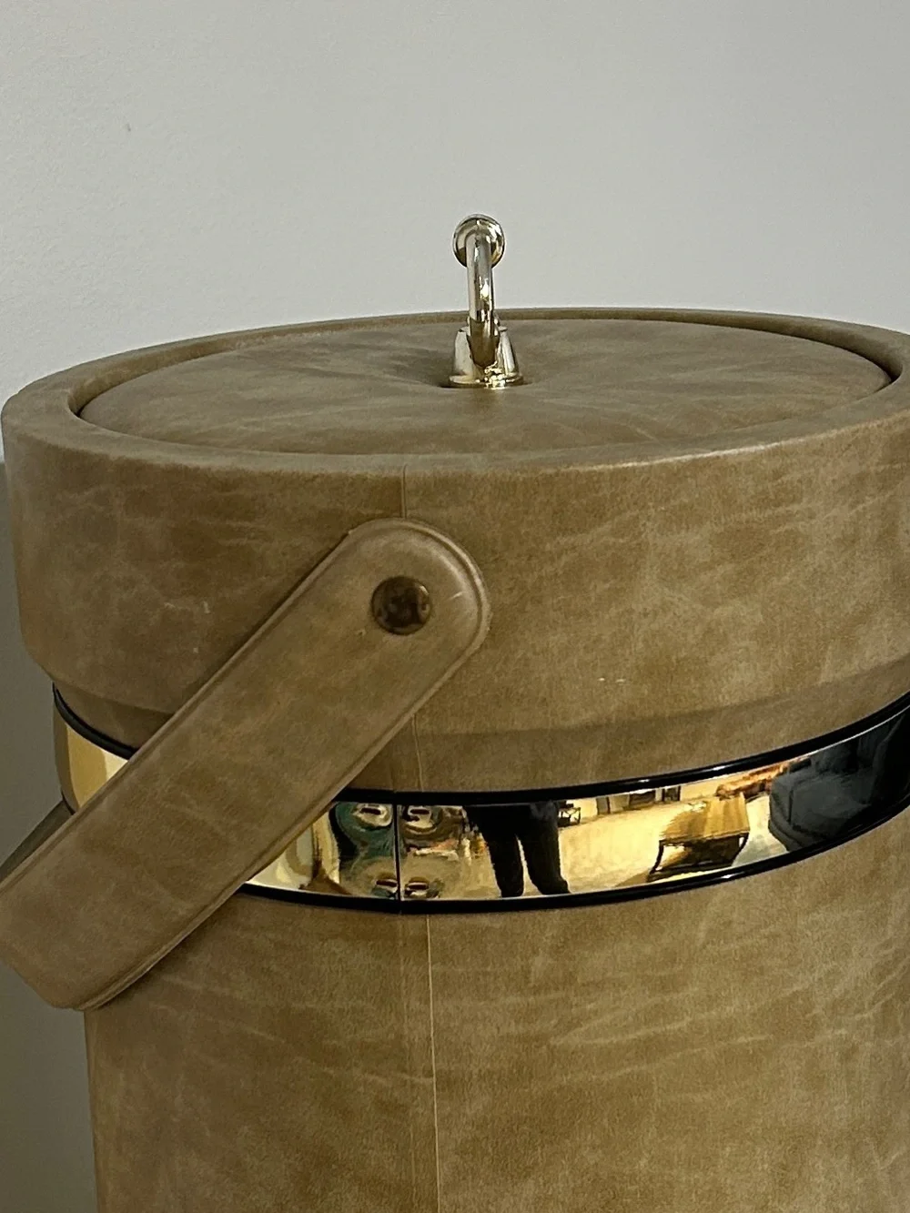 MCM Ice Bucket Lid Handle Bold Gold Tone Accent Band & Knob Insulated